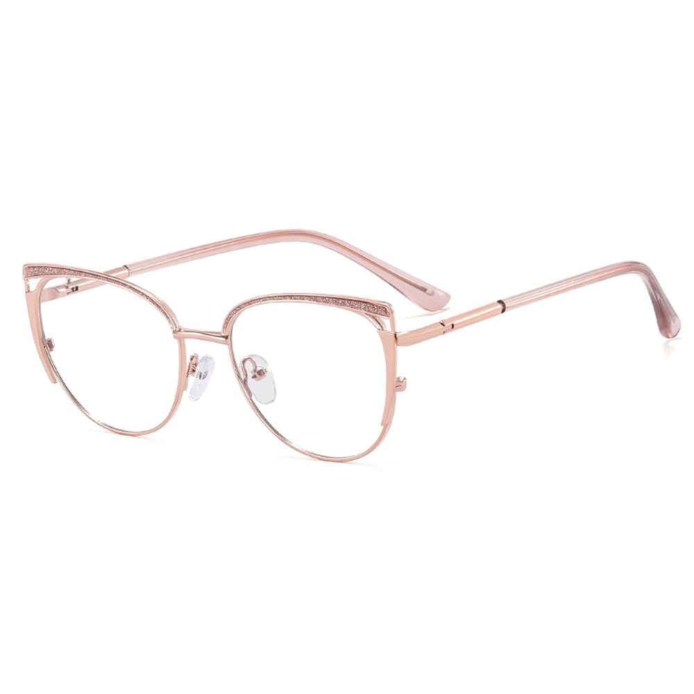 Blockierende Brille Katzenauge klare Linse Metall Mode Brillengestell Frauen Accessoires weiblich Rosa Gold