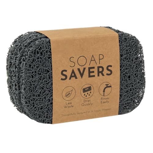 S&T INC. Bar Soap Holder for Kitchen Bathroom and Soap Dish 4 Pack Dark Grey 2.9 inches by 4.4 inches