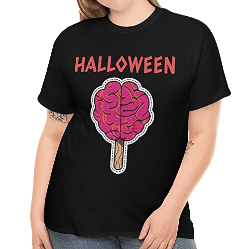 Fire Fit Designs Camisetas femininas de Halloween Brain Popsicle Halloween Plus Size para mulheres p