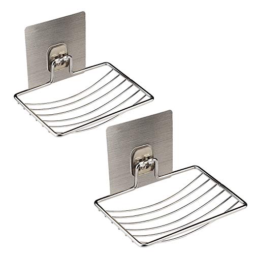 MEZOOM 2er Selbstklebende Seifenhalter, Edelstahl Seifenkorb WC Seifenablage Wand Montage ohne Bohren für Badezimmer Küche Schwämme, Bürsten, Seife Cover