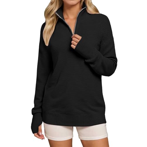 Suéter de punto acanalado con cuello en V para mujer de manga larga y cómodo estilo informal