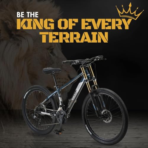 Image of FitTrip Super Dominator 21 Speed Mountain Bike, 27.5 Inch Stunt MTB Cycle with Imported Double Crown Suspension and Jak 7 Dual Disc Brakes, Mountain Cycle for Men (Marina Teal Blue)
