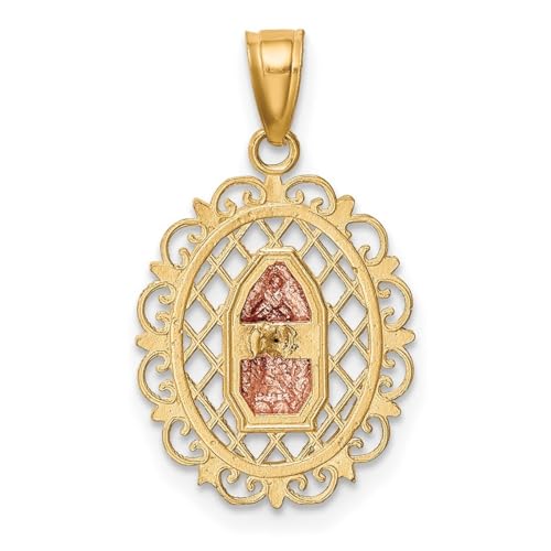 Solid 10k Two-tone Gold Filigree Our Lady Of Guadalupe Pendant -13mm x 22mm - virgen de guadalupe - Religious Mexican Necklace4