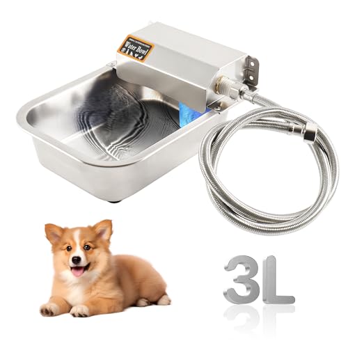 Hanured® Bebedero Automático de Acero Inoxidable, con tubo de agua de 1m, para Caballos Ganado Vacuno Cabras Perros Gallinas, 3L