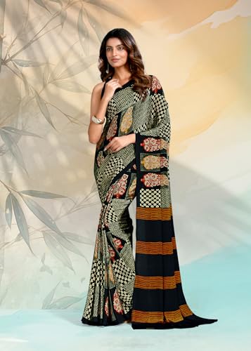 Image of Jaanvi fashion Women's Crepe Silk Saree with Unstitched Blouse Piece | Soft Lightweight Traditional Ethnic Wear Saree for Party, Wedding, Festival