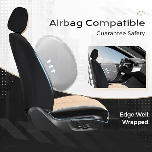 Image of Coverado Seat Cover, Car Seat Cover Front Seats, 3D Air Mesh Breathable Seat Protectors Sports Carbon Fiber Design Airbag Compatible Comfort Universal for Most Cars, Van,Trucks, SUV, Beige