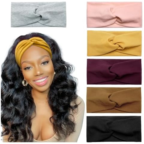 Huachi Turban Headbands for Women Wide Head Wraps Knotted Elastic Teen Girls Yoga Workout Solid Color Hair Accessories, 6 Pack Cover