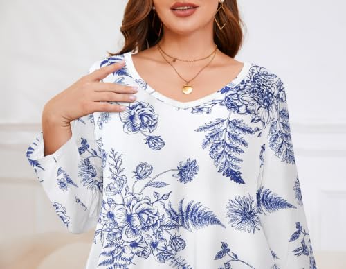 Image of LARACE Tunics 3 /4 Sleeve Plus Size Tops for Women V Neck Loose Fit Flowy Clothing for Leggings