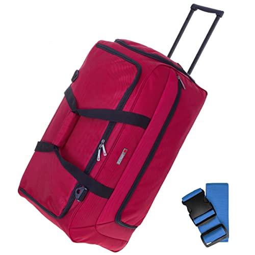 Elephant Trolley Reisetasche XXL Koffer Rolltasche 85 Liter, 71 cm Reiserolltasche Tasche mit Schultergurt Gepäck Reise Trolly groß 911 + Koffergurt (Red (Rot))