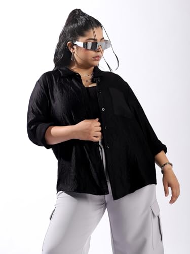 Image of High Star Women Plus Size Boxy Fit Spread Collar Long Sleeves Shirt