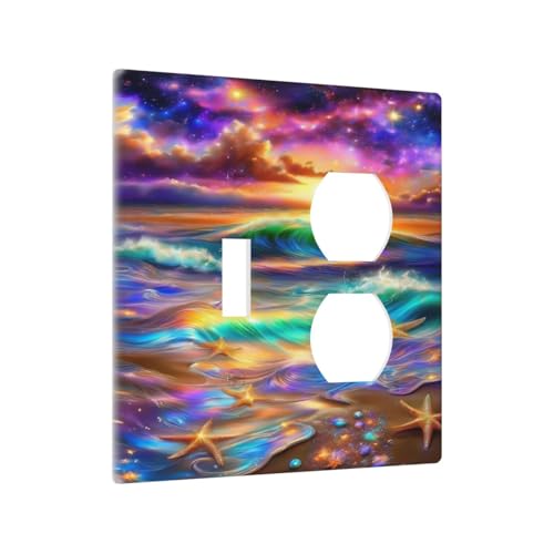 Decorative Outlet Covers Colorful Sunset Starfish Beach Shells 2 Gang Wall Plate Cover Single Toggle Duplex Combo Two Switch Light Switch Cover Plate Jumbo Dual GFCI Faceplate