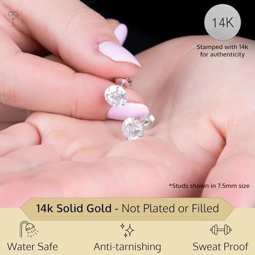 14k Gold Solitaire Round AAAAA Cubic Zirconia Earrings Studs for Women & Men | Anti Tarnishing Brilliant CZ Studs with 14k Gold Butterfly Pushbacks | 3.5MM-8MM by MAX + STONE2