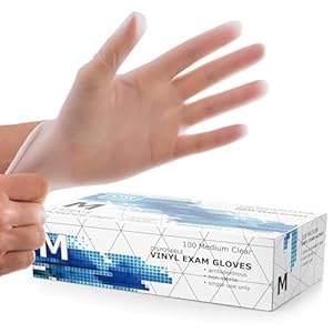 Disposable Gloves, Clear Vinyl Gloves, Powder Free, Latex Free, Medical Exam Gloves, Vinyl Multi-Purpose Gloves, Extra Strong, Disposable Clear Gloves, Size – M (Pack of 100)