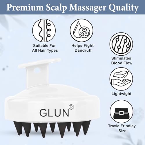 Image of GLUN Pack of 2 Scalp Shampoo Brush - Silicone Hair Scalp Massager for Dandruff Removal & Deep Cleansing (White)