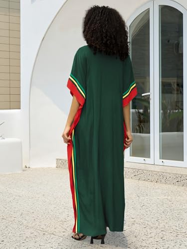Image of KECVOT Kaftan Dresses for Women V-Neck Print Swimsuit Cover Up Plus Size Beach Caftan Lounge Dress