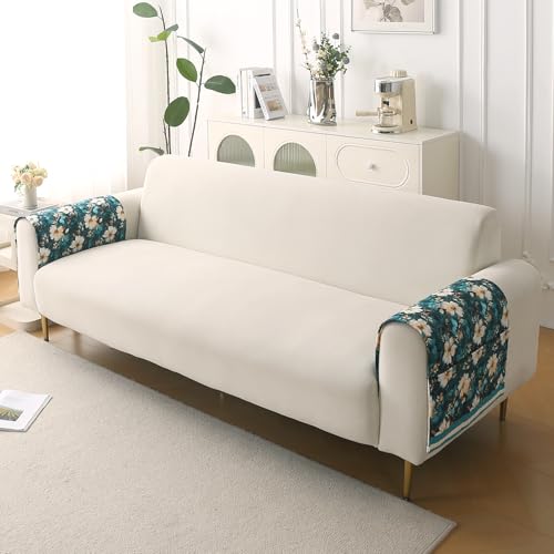Image of HOKIPO 'Florentina Series' Premium Holland Velvet Sofa Arm Cover with Foam Filling & Anti Slip Backing | 2 Pcs | Pansies Teal (IN-876-V5*2S)