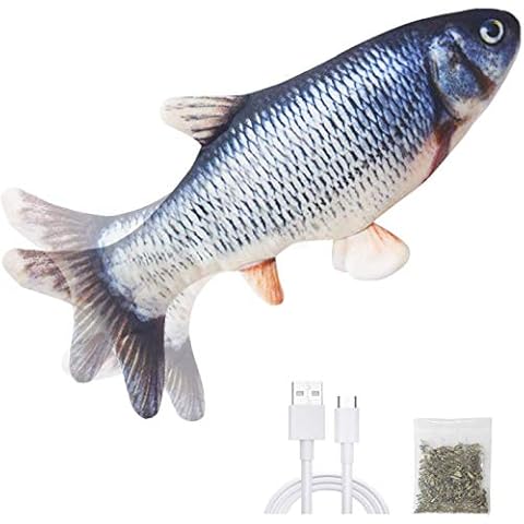 Karpo Catnip Electric Realistic Simulation Toy Fish,Plush Wagging Interactive Pets Chewing Biting Kicking Pillow Fish for Cat Kitten Funny Cute Doll for Teeth Cleaning with USB Rechargeable Cover