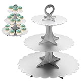 Humlindo 3-Tier Silver Matte Cupcake Stand 2 Pack, Cardboard Dessert Display for Weddings, Parties Events, Easy to Assemble Tiered Cake Stand