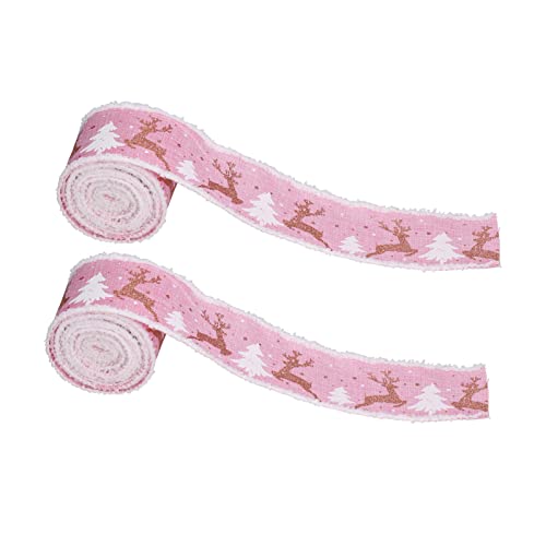 Christmas Ribbon Home Decoration Festival Decoration Webbing Burlap Rolls Ribbons Gift Gift Bags Lace Morning Printing Pink 2 Rolls 5M for Check Ribbon Decorated Thanksgiving