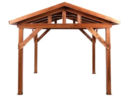 Cenador Moderno de Madera para jardín 296 x 350 cm Techo metálico Madera Clara Secchia