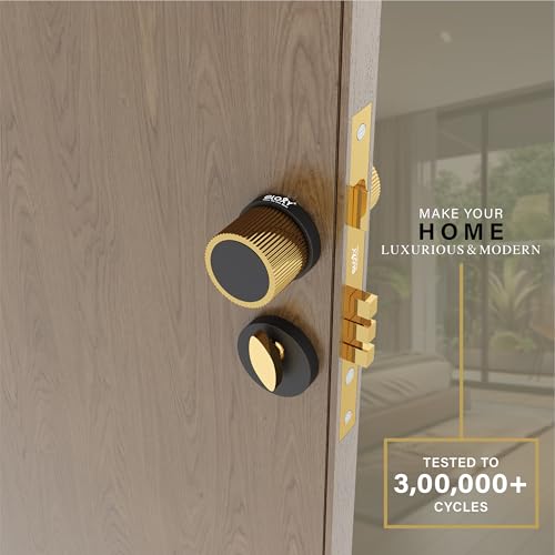 Image of GLOXY Zinc Door Knob Handle for Main Door Mortise Lock Pull Handle Left & Right Door Lock with 3 Key Lock Body & Cylinder for Office |Gold & Black Finish (2 Years Warranty, Pack of 1)
