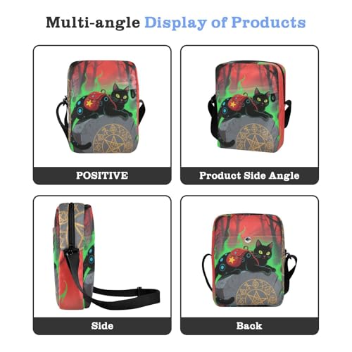 KLL Halloween Black Cats messenger bags for women Vegan Leather mens crossbody bag small Travel Shoulder Handbags4