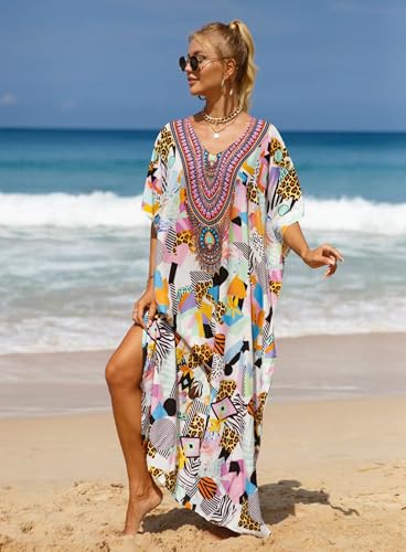 Women's V-Neck Batwing Sleeve Kaftan Dress Lightweight Beach Swimwear Cover Up for Mumu Tropical Vacation4