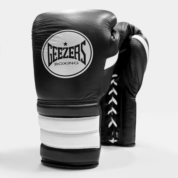 Geezers FS1 Training Boxing Gloves - Lace (Black/White, 12oz) — image 1