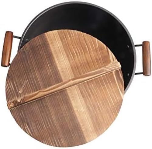 Wok de hierro fundido sin recubrimiento con tapa de madera 40cm miniatura 3
