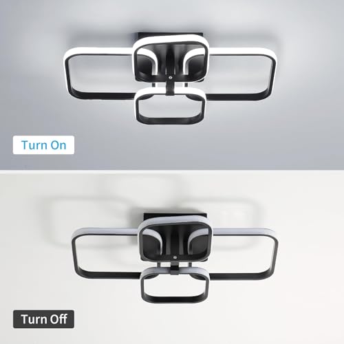 Image of ELEPHANTBOAT Chandelier Lights for Ceiling, LED Ceiling Light with Remote Control, White Acrylic Modern 3-Color Fancy Ceiling Light Flush Mount for Living Room, Bedroom, 58x45x12cm (Black)