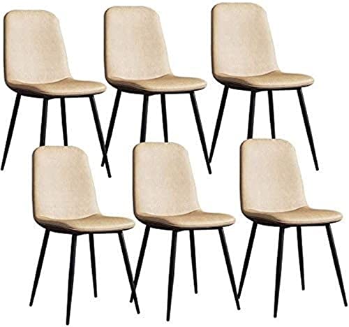 SJIALEN Modern Dining Chairs Set of 6, Metal Legs PU Leather Seat Backrests Chairs Lounge Bar Stool Living Room Corner Chairs Kitchen Chair (Color : Camel, Size : 43x55x82cm)