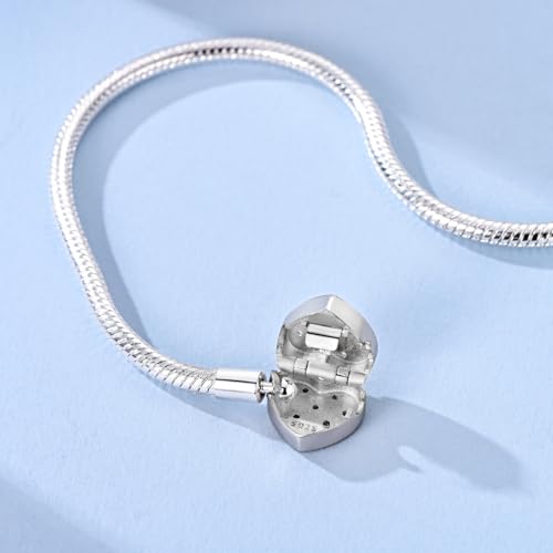Image of 925 Sterling Silver Snake Chain Bracelets Fit Pandora Charms,Heart Clasp Bracelets Perfect For Any Glamour Gift for Women with 5 A Cubic Zirconia