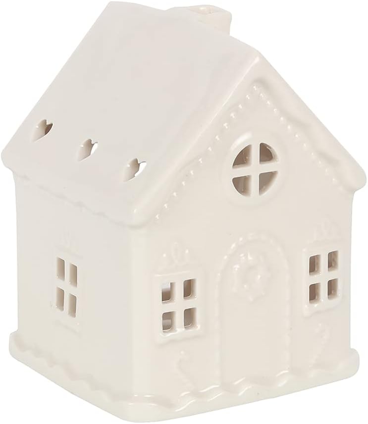 White Ceramic Tea Light Candle Holder Gingerbread House Design Home Ornament Decoration Tealight