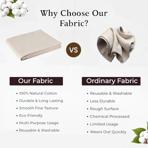 Image of Off White Cotton Fabric 6 Meter, 46 Inch Width Plain Cloth Material for Sewing, Jackets, Blouse, Craft, Lining & DIY Projects Soft Breathable Unstitched Fabric