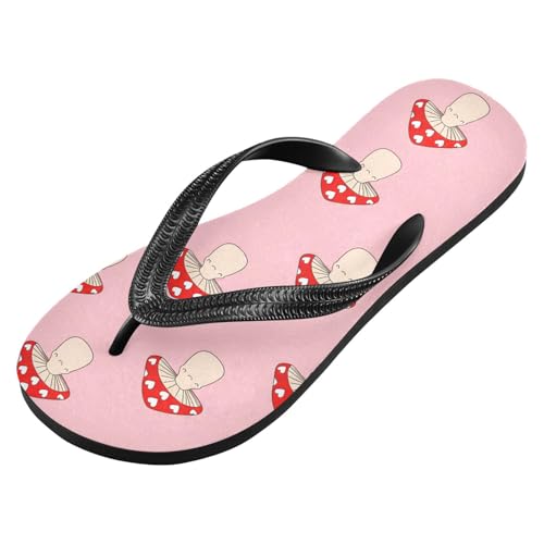 Sinestour Heart Mushroom Pink Flip Flops for Beach Thong Sandals Anti-slip Lightweight Flat Slippers for Summer Swim Travel2