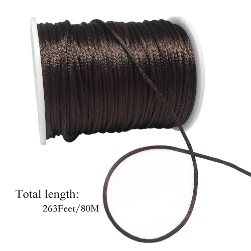 Fbshicung Satin Nylon Trim Cord, 263Feet 1.5Mm Rattail Beading String Cord For Arts And Crafts, Macrame Bracelets, Necklaces,Diy, Jewelry Making(Brown) #TOP1