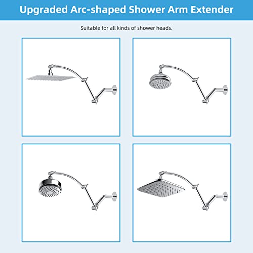 All Metal 16 Inch Shower Head Extension Arm, Solid Brass Flexible Height & Angle Adjustable Shower Arm Extender With Lock Joints, Universal Connection Stainless Steel Pipe Height Extending, Chrome #TOP3