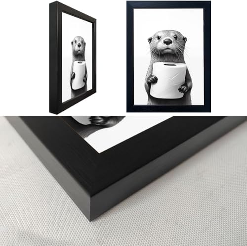 Bathroom Picture Wall Decor Black and White Framed Wall Art for Bathroom Toilet Paper in the Hand of a Little Funny Raccoon Canvas Print Painting — view 3