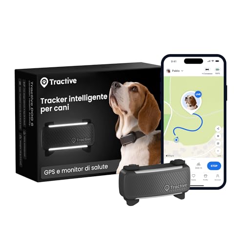 Tractive - GPS per cani | 2025 Edizione | N. 1 sul mercato | Localizzazione in tempo reale | Notifiche antifuga | Monitoraggio dell'attività | Avvisi di salute | Monitoraggio degli abbai (Nero)