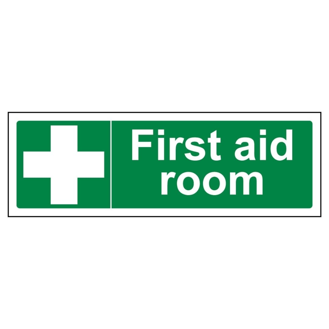 V Safety First Aid Room 300 x 100 mm - 3mm Brushed Aluminium Composite Safety Sign