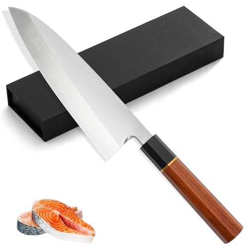 Irai Utaki 左利き用出刃包丁 刃渡り210mm 片刃 ハイカーボンステンレス鋼複合鍛造 和式ハンドル 魚用包丁 魚捌き 三枚おろし 頭の兜割り プロ仕様 大型魚用に