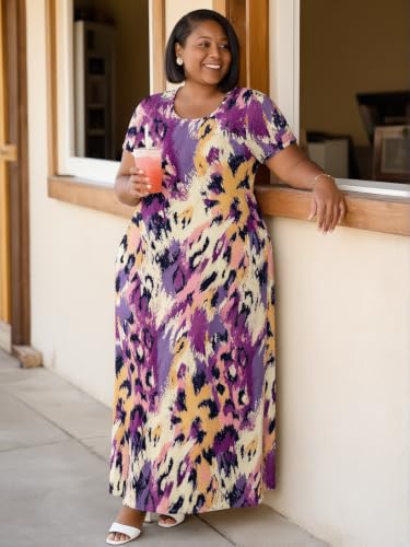 Image of PinkPatty Plus Size Dress for Women Casual Crew Neck Short Sleeve Maxi Dress Oversized Summer Beach Dresses with Pockets