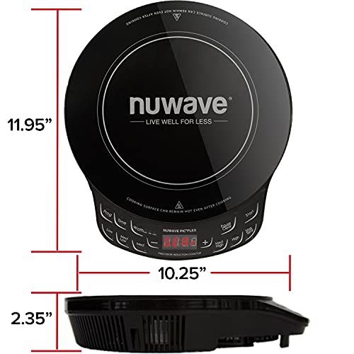 Nuwave PIC Flex Induction Cooktop, 45 Temps 100°F-500°F, 600-1300W, 6.5" Coil, for Dorms/RVs/Hotels, with 4Qt Ceramic Pan