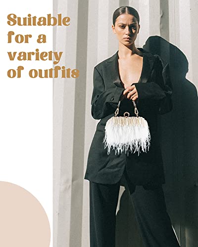 Image of Tessco for you Ostrich Feather Purse for Women | Sewn with Natural Ostrich Feather,Exquisite for Small Items, Fit for All Kinds of Grand Parties, A Ideal Gift for Partners