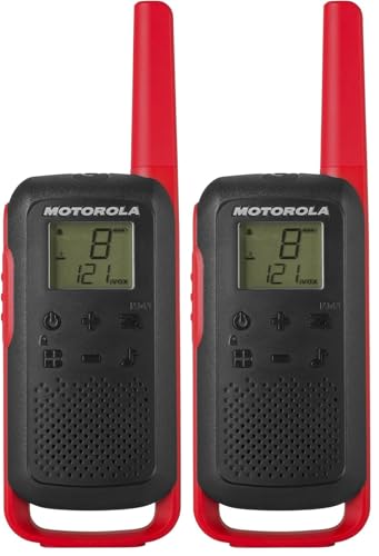 Motorola Solutions Two-Way Radio, 20 Mile Range, 22 Channel | T210 Talkabout | Rechargeable | 4 Pack | Black/Red