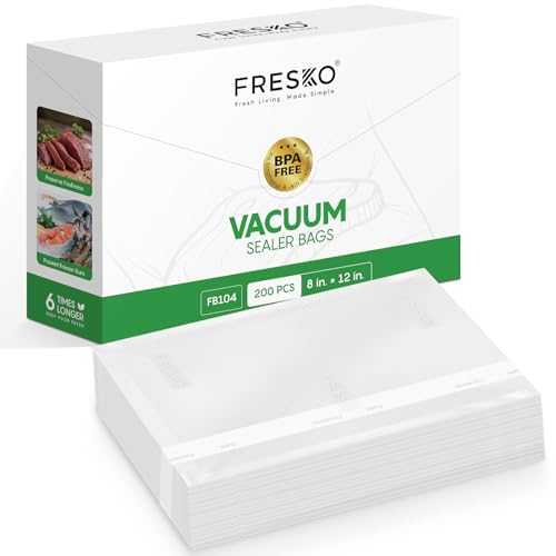 Image of FRESKO 200 Pack Quart 8 inchx12 inch Vacuum Sealer Bags, BPA Free Heavy Duty PreCut, Great for Sous Vide, Everyday Meal Prep & Freezer Storage