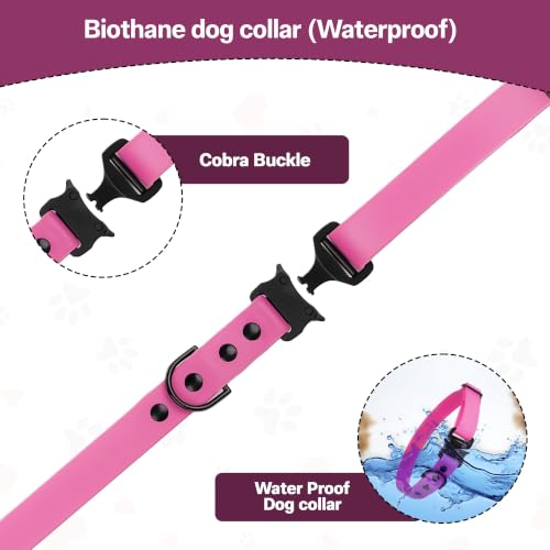 Image of Adil's Biothane Waterproof Dog Collar, Dog Leash & Collar Leash Combo | Heavy Duty TPU Coated Webbing | Adjustable Quick Release Buckle | Odour Resistant (Pink, L-22, Collar only)