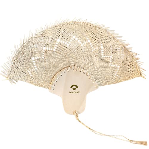 BOHOPHY Straw Palm Hand Held Fan - Handmade Abanico De Mano Woven Hand Fan - Unique Boho Accessories for Personal Use, Wedding Favors, Wall Decor, Fiestas, Bridal Party Souvenirs
