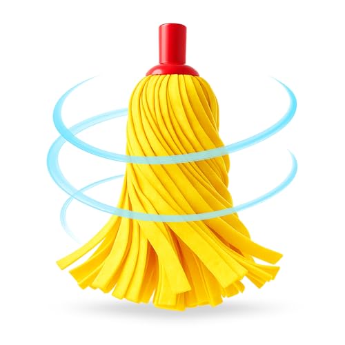 TECHOCO Fregona de Tiras, Recambio para fregona, Tiras Súper Resistentes, Cabezal Universal, Grosor 105 Gr, Gran Capacidad de absorción, Apto para Todo Tipo de Suelos, Color Amarillo