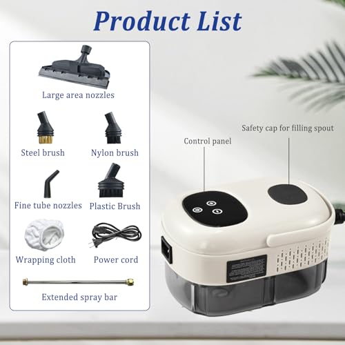 Limpiador a Vapor, 2500 W Vaporeta Limpieza Hogar Potente con 3 Cabezales de Cepillo, Vaporeta Limpieza Hogar Portátil con Tanque Agua de 1000ml para Cocina Baño Azulejos y Coche - imagen 7